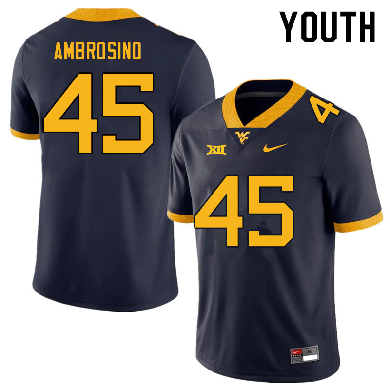 Youth #45 Derek Ambrosino West Virginia Mountaineers College Football Jerseys Sale-Navy